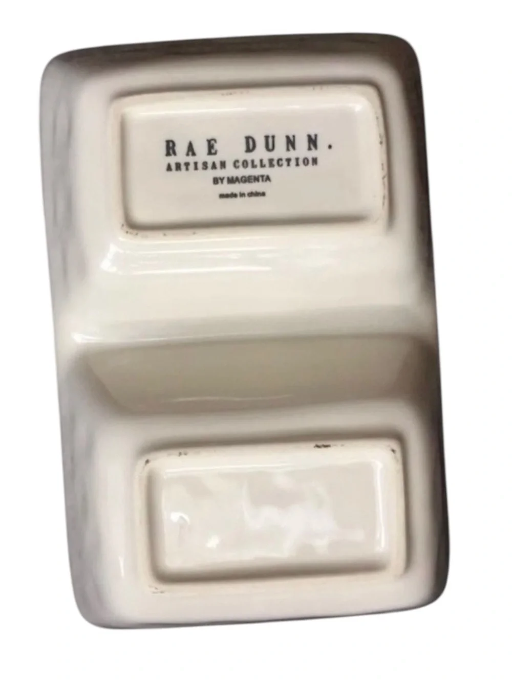 Rae Dunn White Ceramic Divided Tray with Script Logo